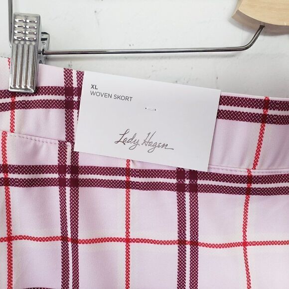 NEW Lady Hagen Golf Skort Skirt Size XL Clubhouse Plaid Burgundy Red Pink 16" - Picture 3 of 11